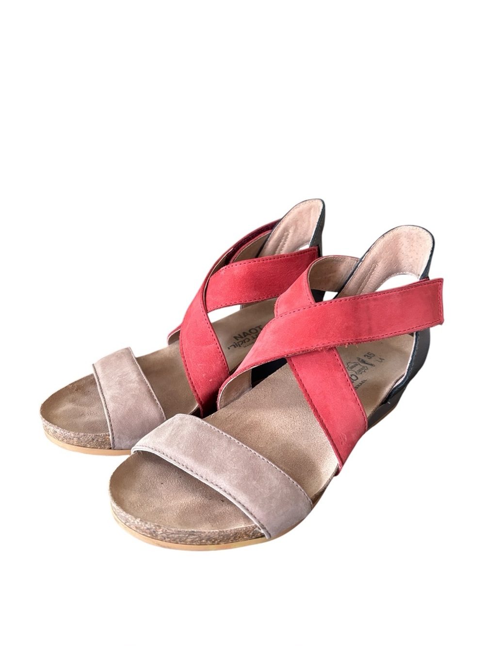 Naot Vixen Tri-Color Stone Brick Red Sterling Wedge Suede Sandal Size 35 - Picture 2 of 7
